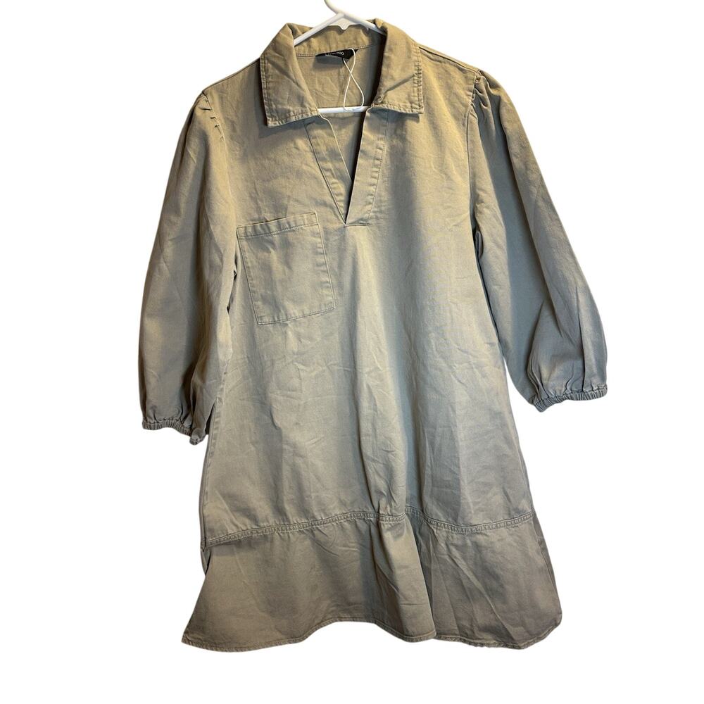 Dokotoo Womens M Khaki Mini Dress Collared 3/4 Sleeve Tiered Utility Boho